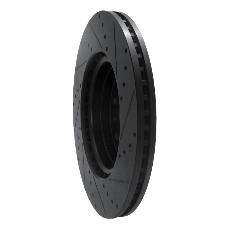 Ram 1500 Brake Rotor (1) - Front Left - R1 Concepts - Drilled & Slotted - Black - `19-`25